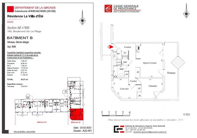 Appartement F3 à vendre - 3 pièces - 53.57 m2 - ARCACHON - 33 - AQUITAINE - Century 21 Duprat & Associés
